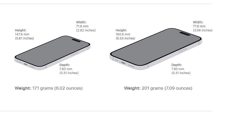 مقارنة الحجم والعرض بين ايفون 15 وايفون 15 بلس